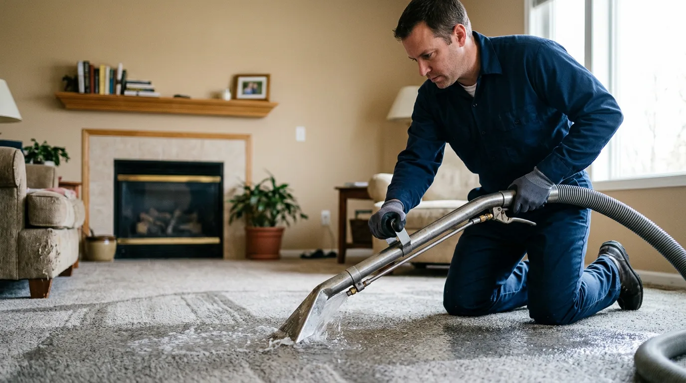 Water damage restoration technician working near Morley, MI